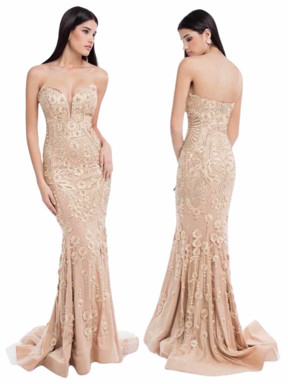 Terani Couture Pageant Gown Evening Dress Champhgne 1822GL7514 Size 14